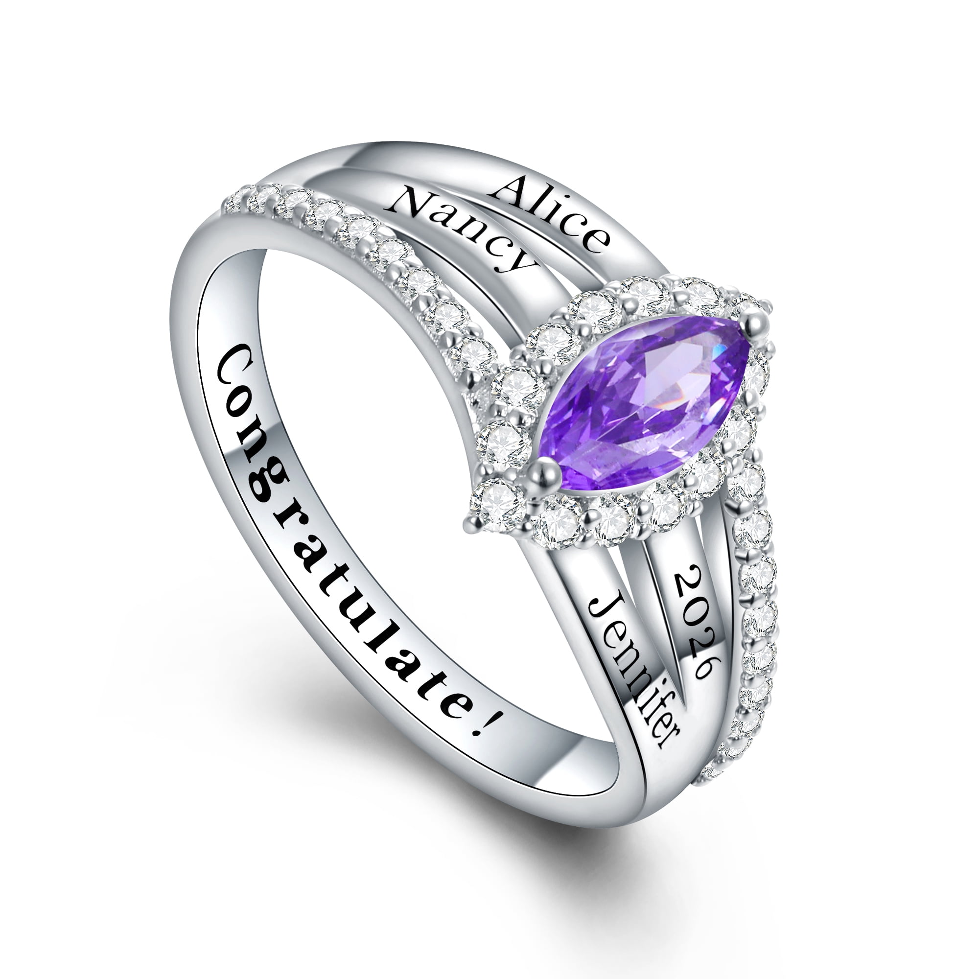 USA PJM Custom Women’s Class Ring Sterling Silver for High School & College Graduation-Rhodium