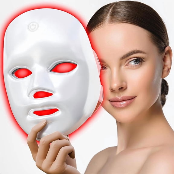 7 Color LED Facial Light Mask with Open Eye Windows, USB Rechargeable Multi-Spectrum Beauty Device with Adjustable Head Straps for Home Facial Care