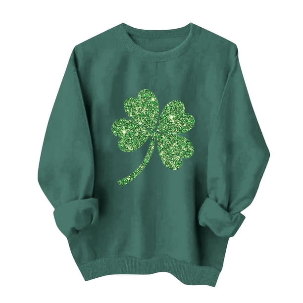 Tops de Cuello Redondo para las Mujeres Día de San Patricio Impreso Suéter de Manga Larga, Acogedor Suéter Casual de Invierno