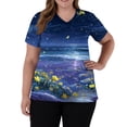 thumbnail image 3 of HAJWOH Scrubs for Women V-Neck Medical Scrubs Short Sleeve Stretch Nurse Uniform Casual Scrub Tops with Pocket Dark Blue 5XL, 3 of 5