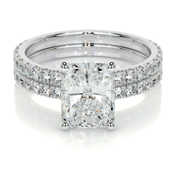 First Jewel Eternity Band Diamond Ring for Her - White Gold Over 14K Silver Diamond Ring for Her - Radiant Cut Excellent 2 Ct Diamond Ring For Women's - Solitaire with Accent Diamond Ring for Her