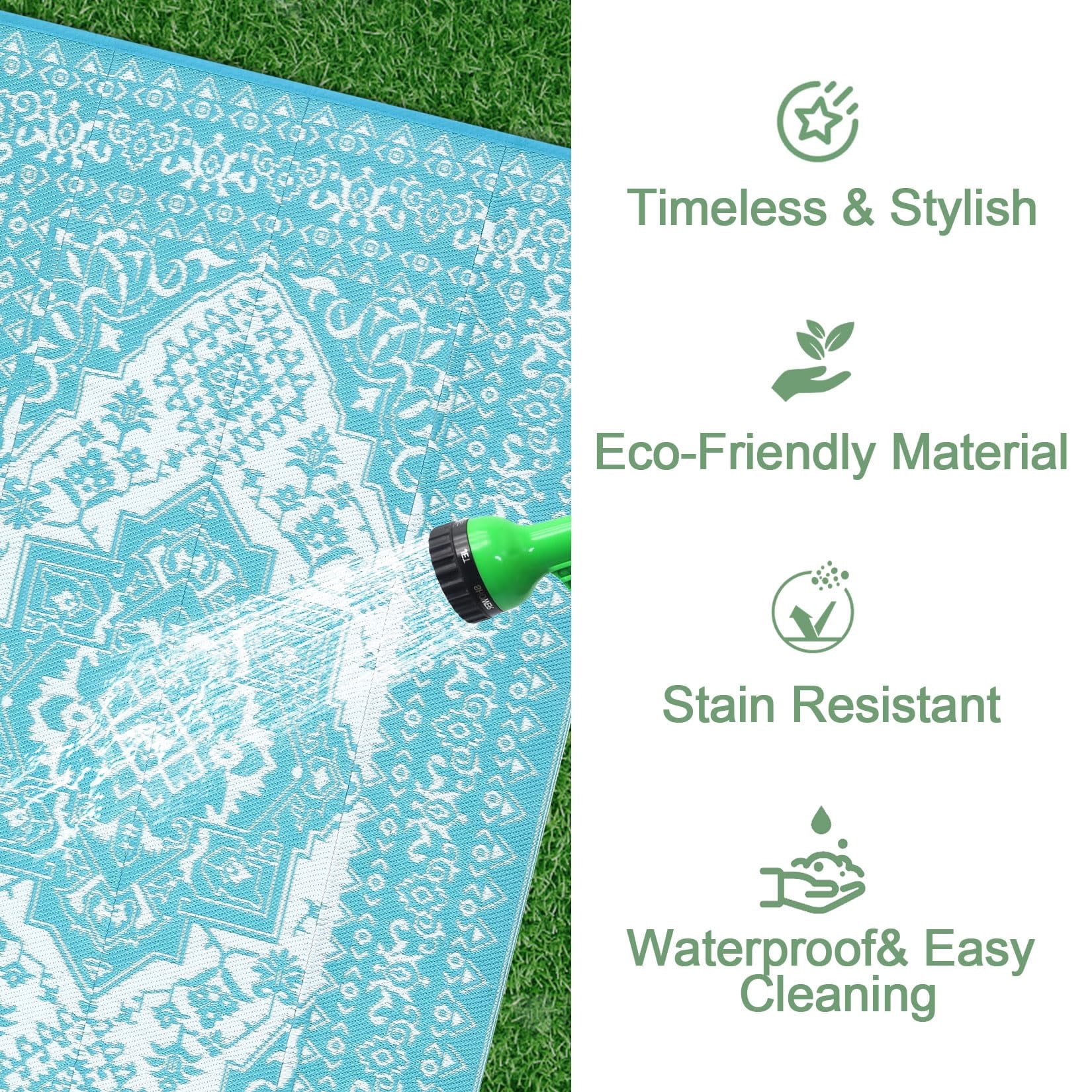 Danolapsi Outdoor Rugs 8x10 Waterproof Reversible Outdoor Plastic Straw Rug Vintage Retro Patio Rug Indoor Outdoor Carpet RV Mat Outside,Lightweight Portable Carpet with Storage Bag for Patio Camp
