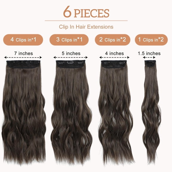 WEIF-Clip in Hair Extensions for Women, Natural Chestnut Brown Extensions, 20 Inch 6PCS Hairpieces Long Wavy Soft Hair Extensions clip ins