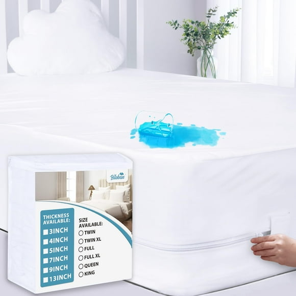 Waterproof Mattress Protector Queen (3/4/5/7/9/13Inches), High Profile Zippered Mattress Cover & Encasement, 6 Sides Wrapping Box Spring Cover