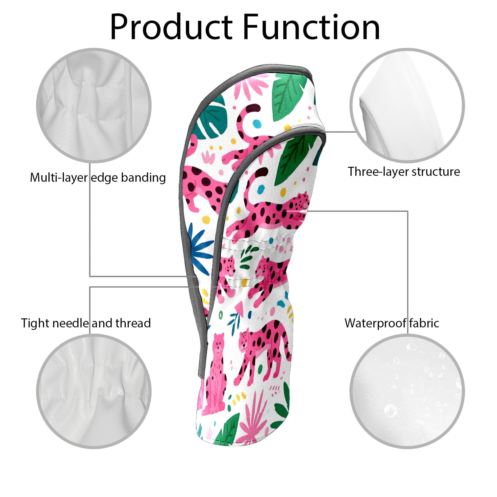 Golf Club Covers, Pink Panther Premium PU Leather Driver Hybrid Putter Head Covers with Velvet Lining, Waterproof Golf Gifts for Men Women