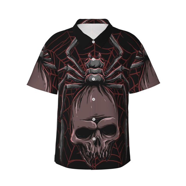 Fotbe Spider with Skull Camisa Hawaiana para Hombre Unisex – Camisa Casual de Verano con Botones de Manga Corta de Algodón y Lino,Large