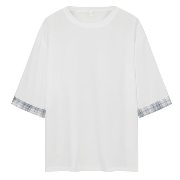 Big and Tall Shirts for Men Three Quarter Sleeve Solid Color T Shirt Large Size Large Half Sleeve Summer Loose Crew Neck Light Top And Handsome Trendy Short Long Sleeves for Men Compression 2XL