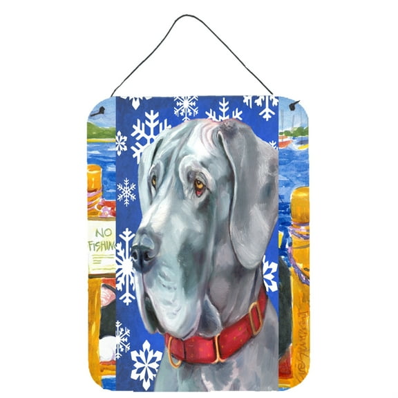 Carolines Treasures LH9584DS1216 Great Dane Winter Snowflakes Holiday Wall or Door Hanging Prints, 16 x 12", Multicolor