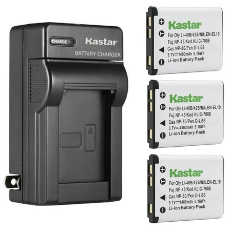 Image of Kastar 3-Pack Battery and AC Wall Charger Replacement for Rico DM-6370 DS-6365 SL-58 SL68 Intova SP-8 Polaroid CTA-00730S Polaroid T730 T831 T833
