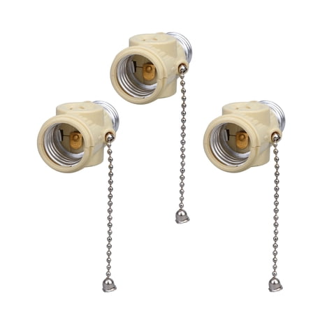 Soimiss 3Pcs Lamp Holder with Pull Chain Two Outlet E26 Screw Socket for Indoor Use