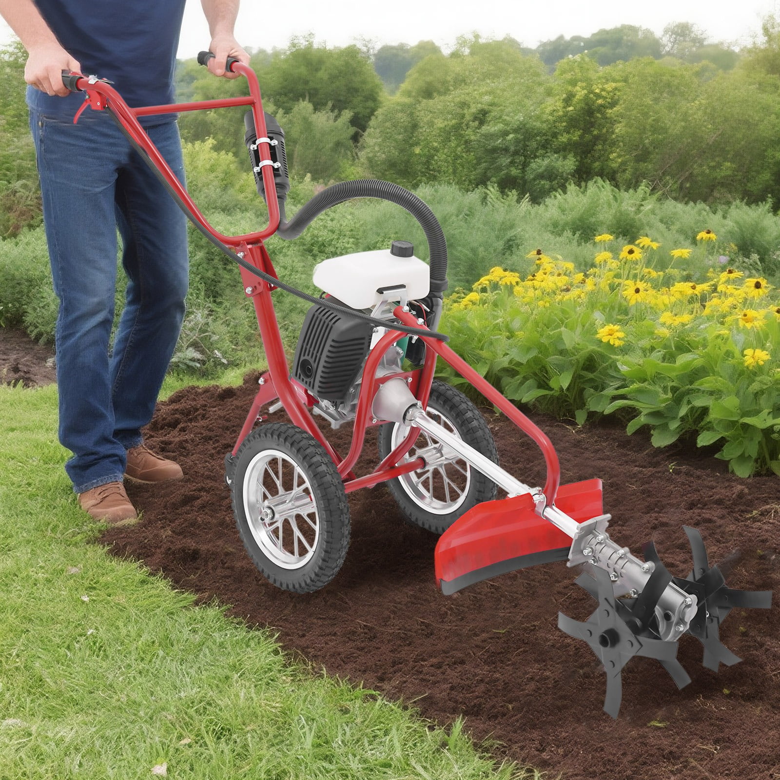 57.09*17.32*27.56 Good Performance Gasoline Mini Micro Cultivator Red and Black for Farms, Parks