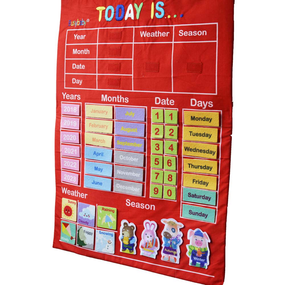 Kids My Calendar Fabric Wall Hanging Date Weather Chart Children Learning Poster 