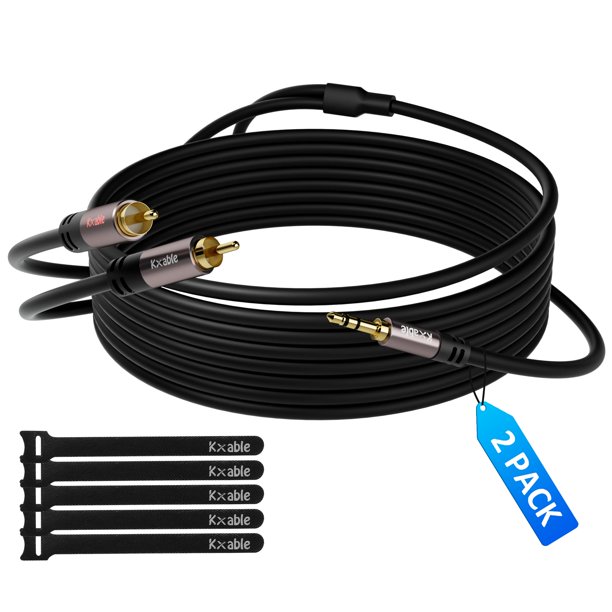 Cable de audio ajustable de 3,5 mm a RCA de 1,2 m, macho a macho, paquete de 2
