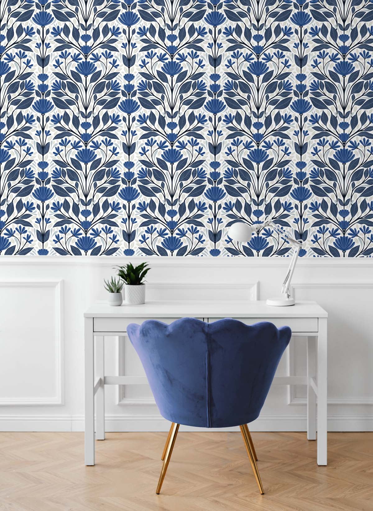 NextWall  Folk Floral Peel and Stick Wallpaper 20.5 in. W x 18 ft. L - Blue Sapphire & Pavestone
