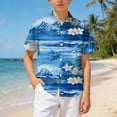 thumbnail image 2 of Ulanda Boys Hawaiian Shirt Short Sleeve Button Down Shirt Casual Floral Tropical Beach Shirts 6-14 Years (Dark Blue, 11-12 Years), 2 of 7