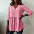 thumbnail image 6 of Tbopshirt Womens Blouses Summer Tops for Women Stripe Round Neck Three Quarter Sleeve 3/4 Sleeve T-shirt Loose,Red, 6 of 6