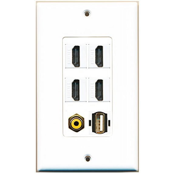 RiteAV - 4 Port HDMI 1 RCA Yellow 1 USB A-A Wall Plate Decorative