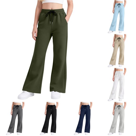 HAYIMI Kids School Uniforms Pants Flared Leg Joggers Pants Clothes For Girls Dressy Relaxed Fit Trendy Going out Trousers with Pockets Back to School Slacks