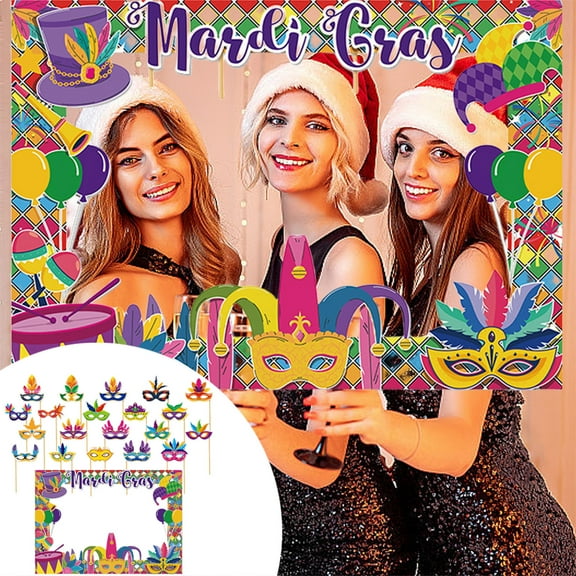YHAICO Photo Props Birthday Mardi Gras Party Photo Exhibit Props 21Pc Mardi Gras Mardi Gras Masks Disguised Photo Exhibit Birthday Wedding Mardi Gras Decorations Photo Props for Kids