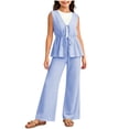 thumbnail image 5 of Girls Summer Outfits Striped Sleeveless Tie Front Peplum Top & Casual Wide Leg Pants 2 Piece Cute Matching Clothes Set Blue 11-12 Years, 5 of 9