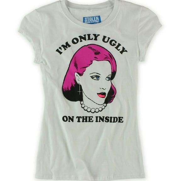 Ecko Unltd. Womens I'm Only Ugly Graphic T-Shirt, White, Juniors, Large