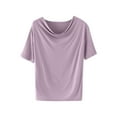 thumbnail image 3 of Hvot&aat Women's Summer T Shirts Pleated Cowl Neck Short Sleeve Blouses Solid Color Loose Fit Going Out Tees, 3 of 5