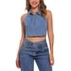 thumbnail image 1 of INSPIRAR CHIC Top de Mujer de Mezclilla con Cuello Halter y Cierre, Sin Mangas, Tops de Jean L Azul Claro, 1 of 5