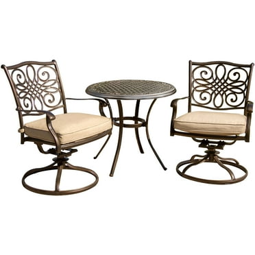 Cambridge Seasons 3-Piece Tan Bistro Dining Set, Two Aluminum Swivel Rockers,32 in. Round Table