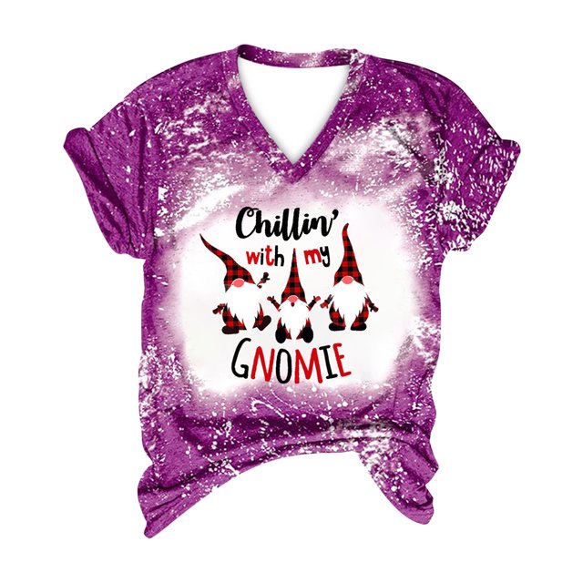 Camisas Navideñas Para Mujer Con Estampado Casual de Manga Corta Suelta Con Cuello en V Odeerbi ODB202490