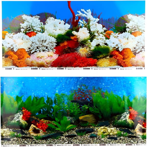 CCOCC 2 Pack Fish Tank Background Sticker Double-Sided Adhesive Wallpaper Aquarium Decorative Picture(20.4"X 11.8")