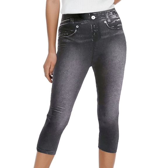 VNKIDY Womens Mid Rise Denim Capri Jeggings With Pockets Stretch Casual Slim Fit Jeans For Everyday Wear Outdoor Activities Black S