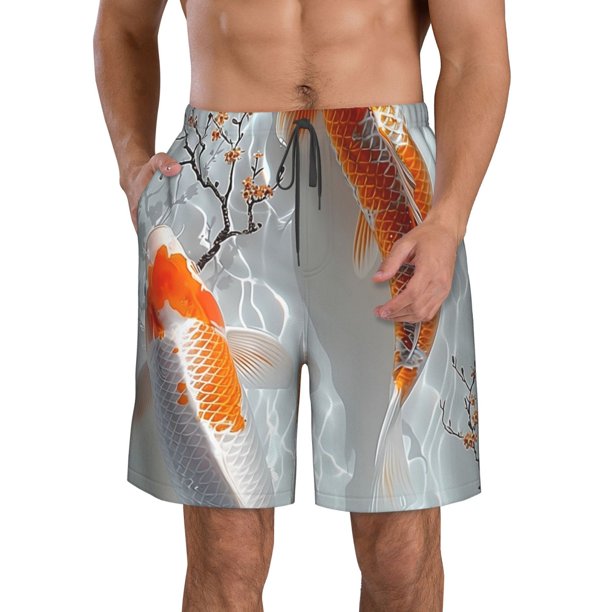 Balery Koi Fish Water Traje de Baño Estilo Hawaiano para Hombre, Shorts de Secado Rápido con Bolsillos-XX-Large