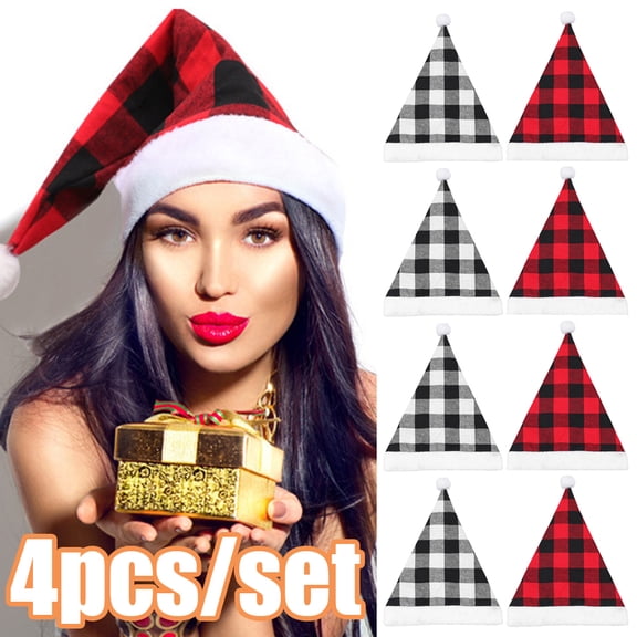 Travelwant 4Packs Funny Holiday Hats - Funny Christmas Baseball Caps and Santa Hats, Christmas Santa Hat Xmas Non Woven Fabric Hat Santa Plaid Cap for Xmas Holiday Party