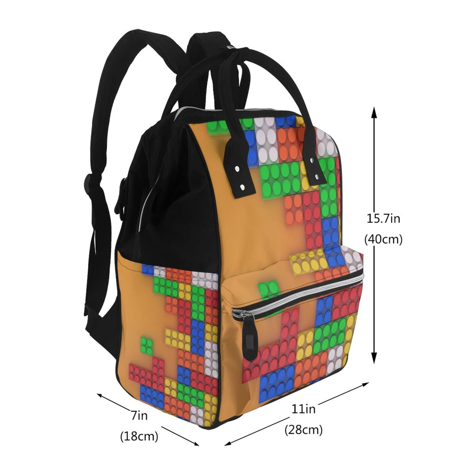 Ratiio Colorful Building Blocks A Mummy Backpack - Waterproof Twill Canvas, Large Capacity Diaper Bag with Multiple Pockets and Adjustable Straps