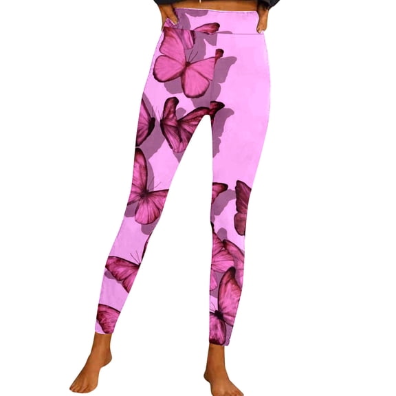 Youmylove Leggings For Women Casual Fashion Tight Sports Yoga Pants Colorful Flower Butterfly Print Leggings