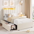 thumbnail image 1 of Ourlova Twin Size Boucle Upholstered Platform Bed Frame with Wavy Headboard and Storage Bookcase- 2 Drawers- No Box Spring Needed- White - Space-Saving and Stylish, 1 of 7