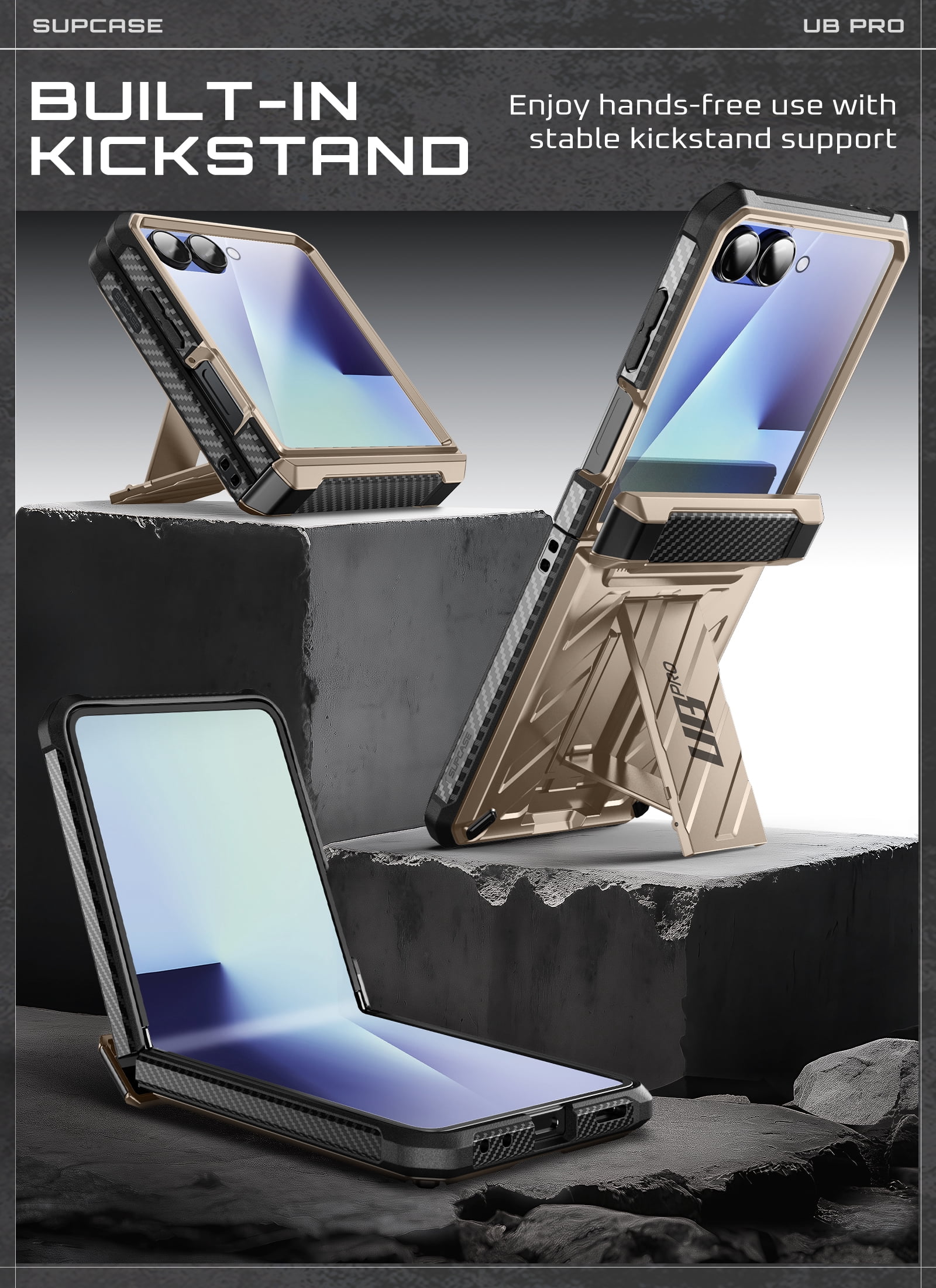 SUPCASE Unicorn Beetle Pro for Samsung Galaxy Z Flip 7 Case with Built-in Stand & Belt-Clip, [Hinge Protection] [Front Tempered Glass Screen Protector] Full Body Military-Grade Phone Cover, Desert