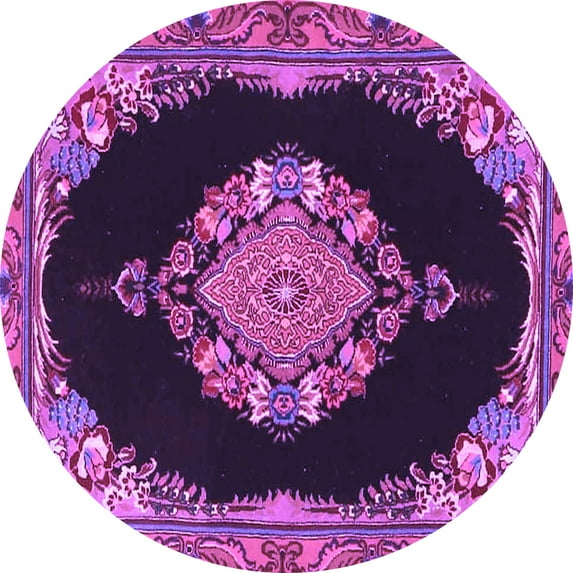 Ahgly Company Indoor Round Medallion Purple Traditional Area Rugs, 6' Round