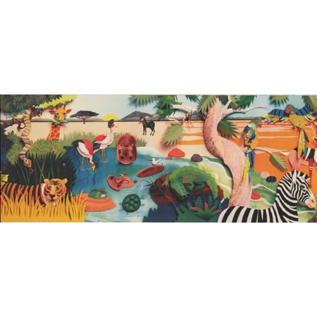 Cartoon Jungle Tiger Zebra Deer Parrot Elephant Hippo Crocodile Giraffe Kids Wallpaper Border For Bedroom Bathroom Playroom Roll 15 X 6 Walmart