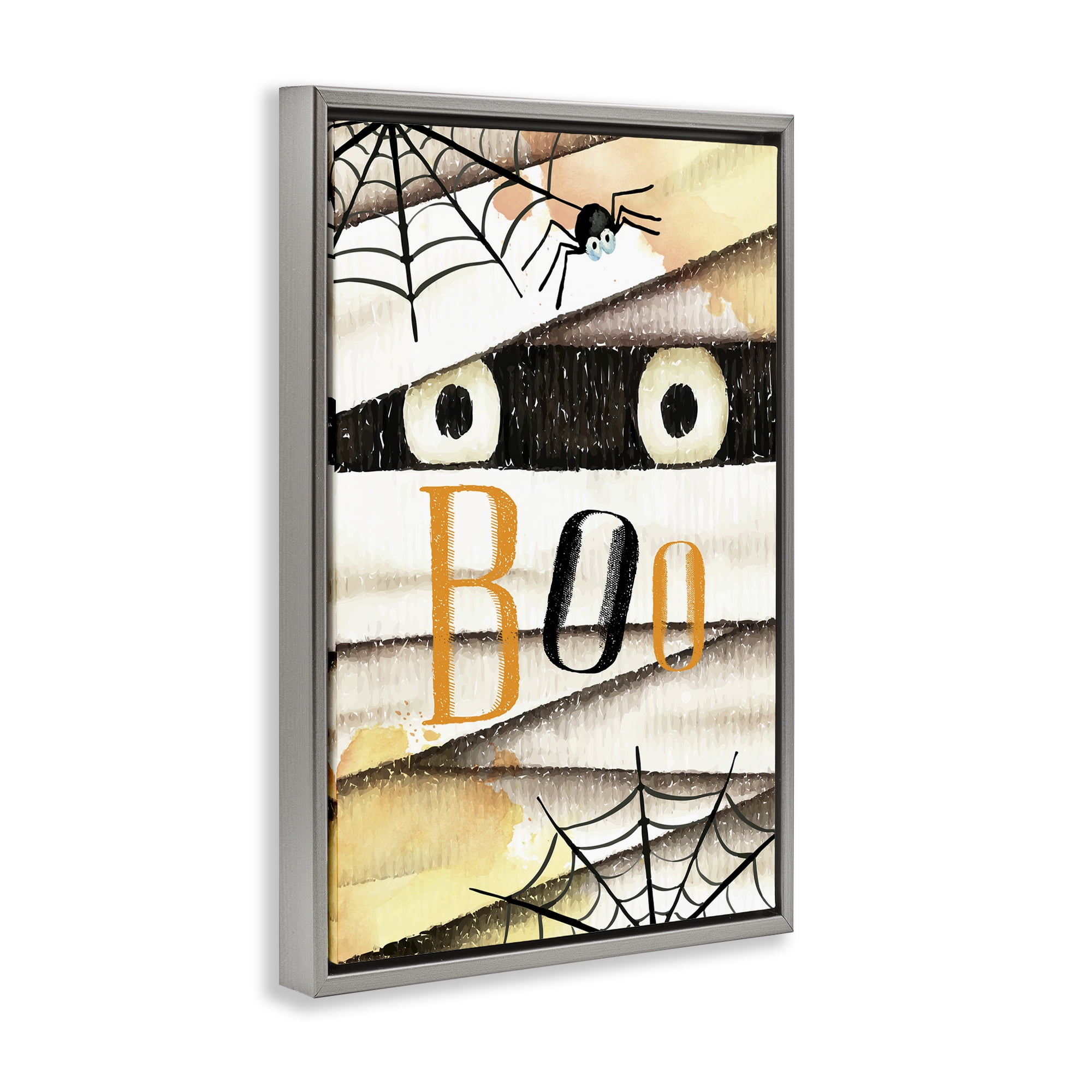 Stupell Industries Spooky Peeking Eyes Typography Painting Gray Floater Framed Art Print Wall Art, 21 x 31
