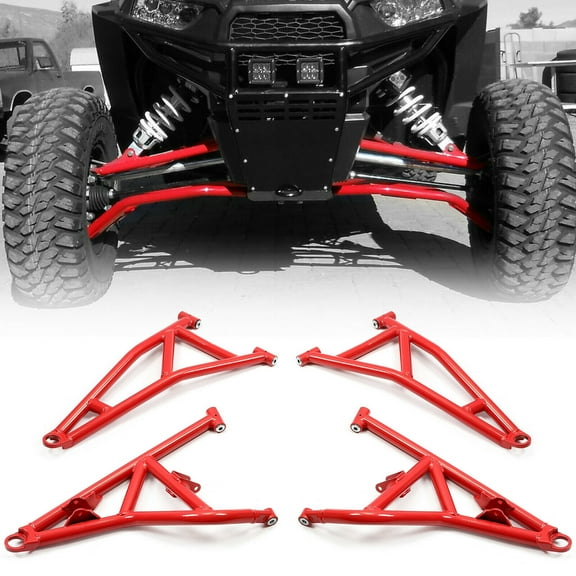 Kojem Kojem Heavy Duty Arched Front A Arms Rods for 2014  Polaris RZR XP 1000/4 1000 1.5" Additional Clearance 0" Forward offset Red Upper & Lower