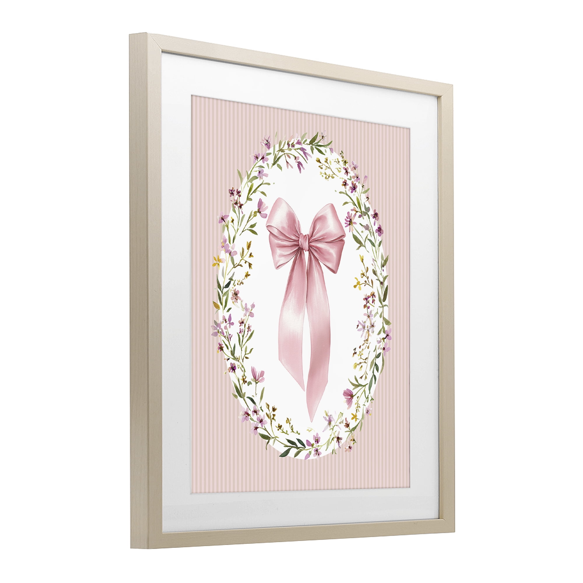 Stupell Industries Ribbon with Oval Florals Birch Framed Print Under Glass, design by Christine Simpson Art