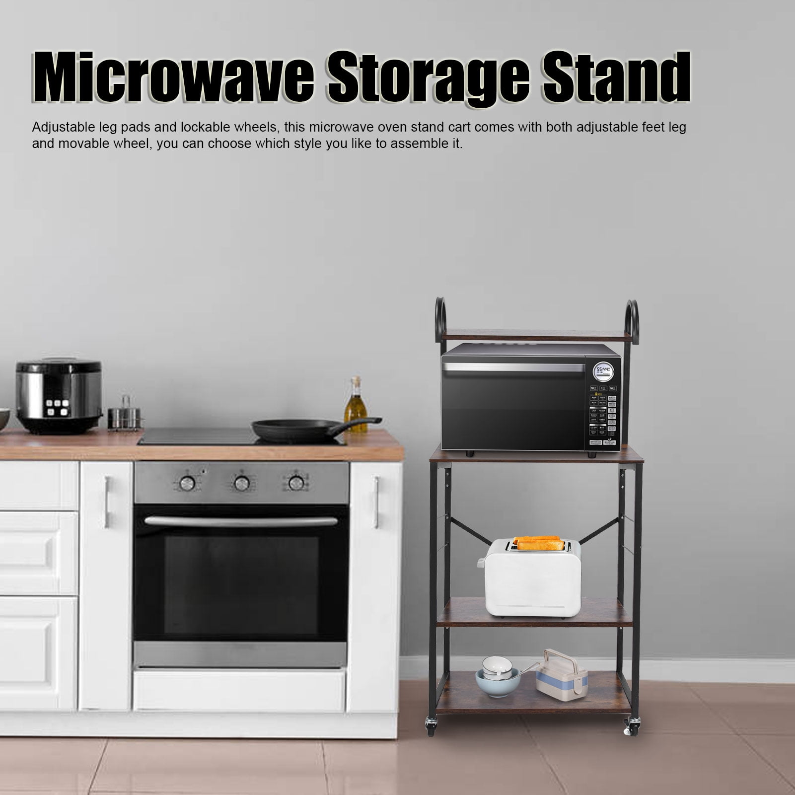 Otufan 4Tier Rolling Microwave Oven Rack Heavy Duty Kitchen Storage