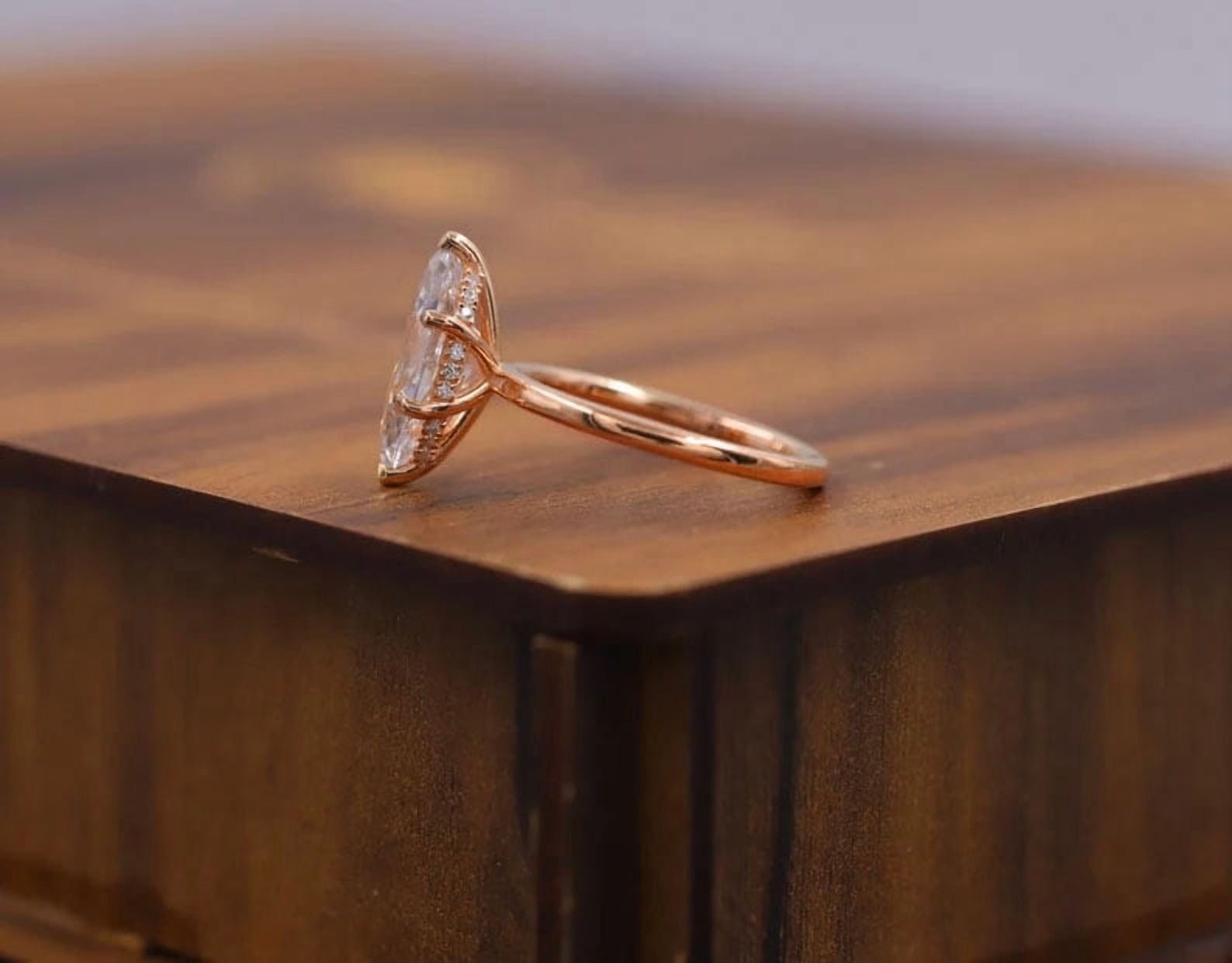 solitaire jewels 2CT Marquise Moissanite Hidden Halo Engagement Ring For Women, 10K Rose Gold