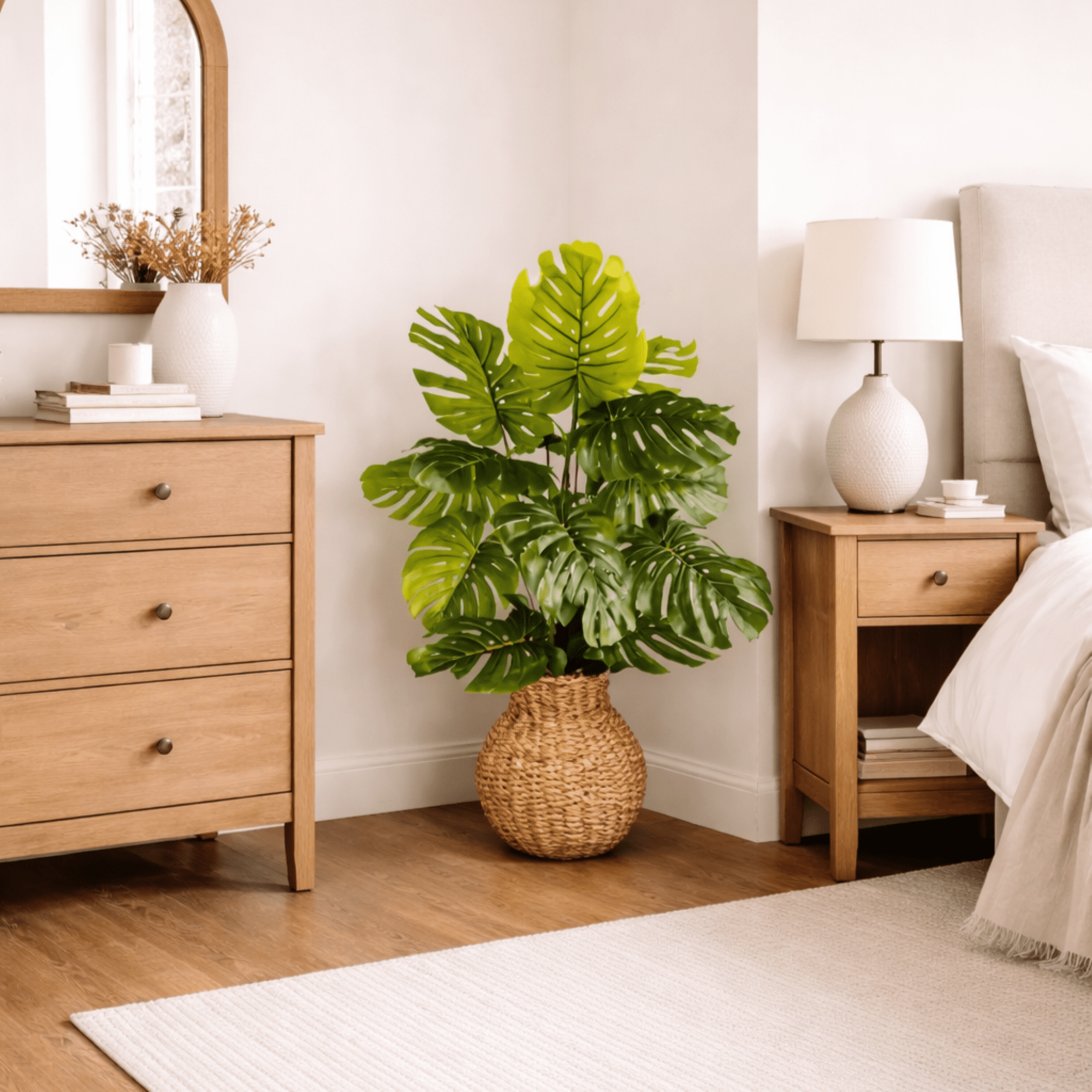 Artificial Plant, 3ft Artificial Monstera Plant in a Hand Woven Basket by LCG Florals, Faux Designer Fake Indoor Plant for Living Room, Office, and Home Décor