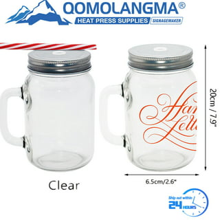North Mountain Supply - NMS J40014 - White Plastic Glass Pint Mug Handle Mason Drinking Jars - with White Plastic Lids - Case of 12