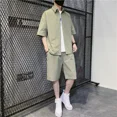 thumbnail image 4 of Conjunto de camiseta y pantalones cortos para hombre, color negro liso, sudaderas, chándal, camisetas, pantalones cortos, novedad, conjunto de 2 piezas para hombre, camisetas y tops, talla XL, 4 of 4