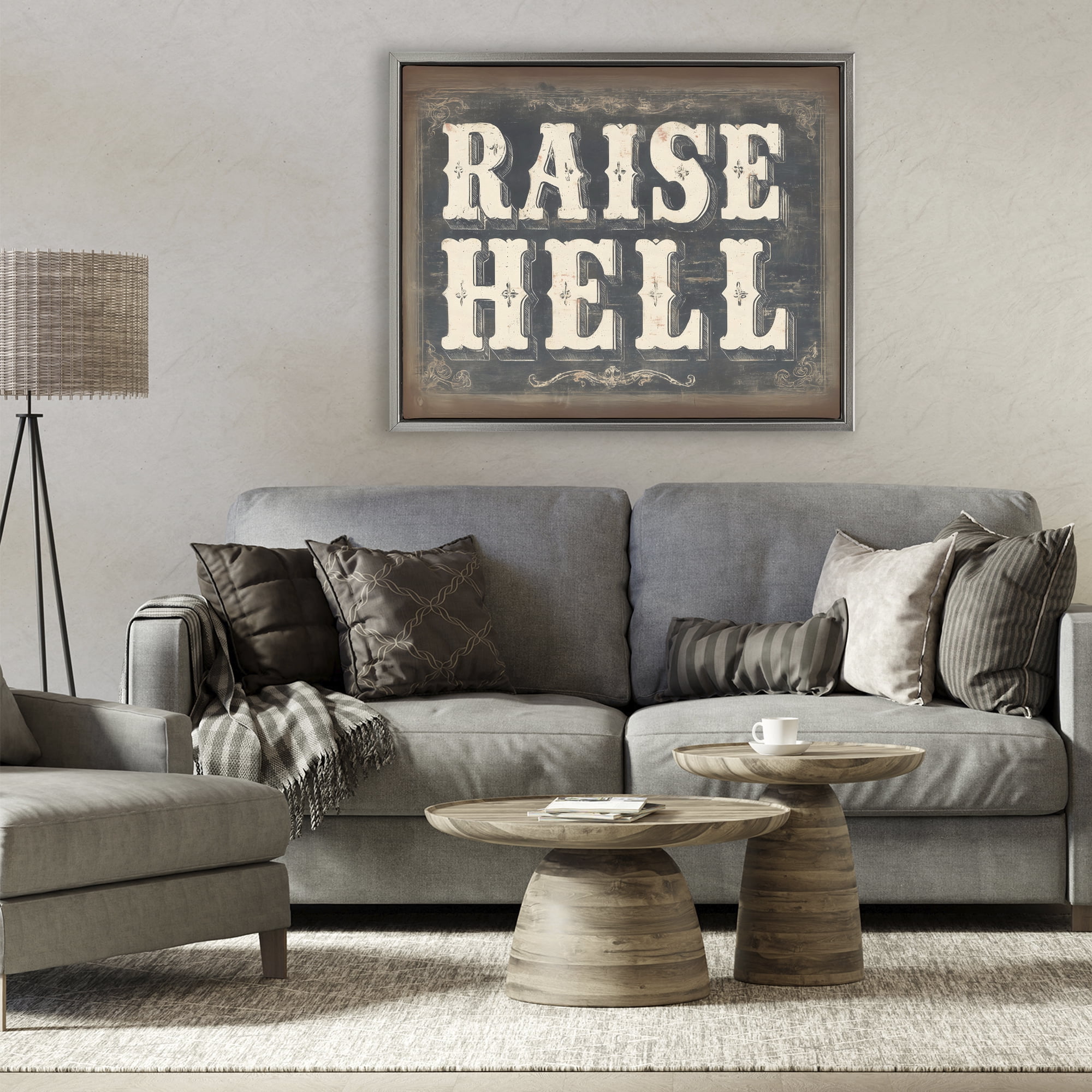 Stupell Industries Raise Hell Vintage Western Gray Framed Floater Canvas Wall Art, design by Arlington Prints