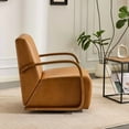 thumbnail image 5 of YINGYING Vintage Swivel Accent Chair, Faux Leather Round Barrel Chair with Solid Wood Armrests, Ergonomic Single Sofa Chair for Bedroom, Office, Apartment, 5 of 9