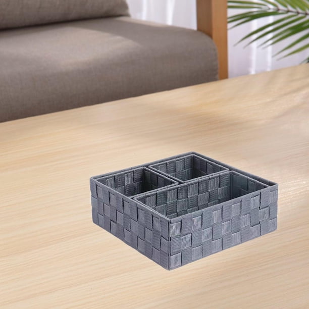 4 cajas de almacenamiento tejidas, divisores de cajones, contenedores organizadores, organizadores de gabinetes para armario, hogar, mesa, cajón, ropa Gris